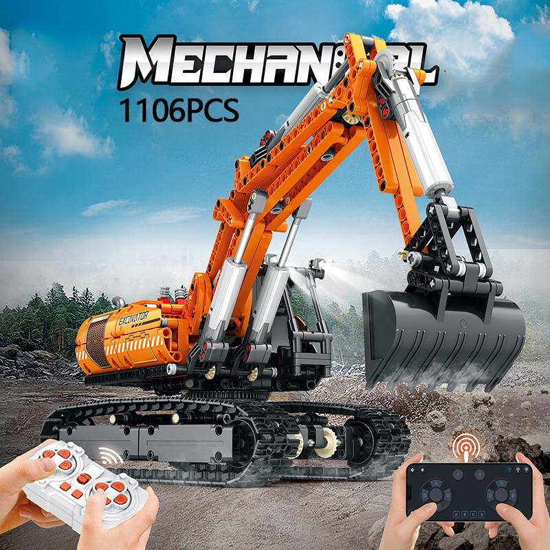 Wucifang Bags Unisex Kids 1106Pcs Rc Excavator Moc Building Blocks Crawler Engineering Vehicle Assemble Bricks Toy Gift For Kids