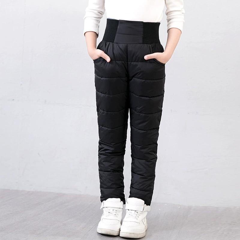 Winter Children's Down Cotton Pants with Thick Velvet for Boys and Girls, Warm Pants for Both Inside and Outside Wear