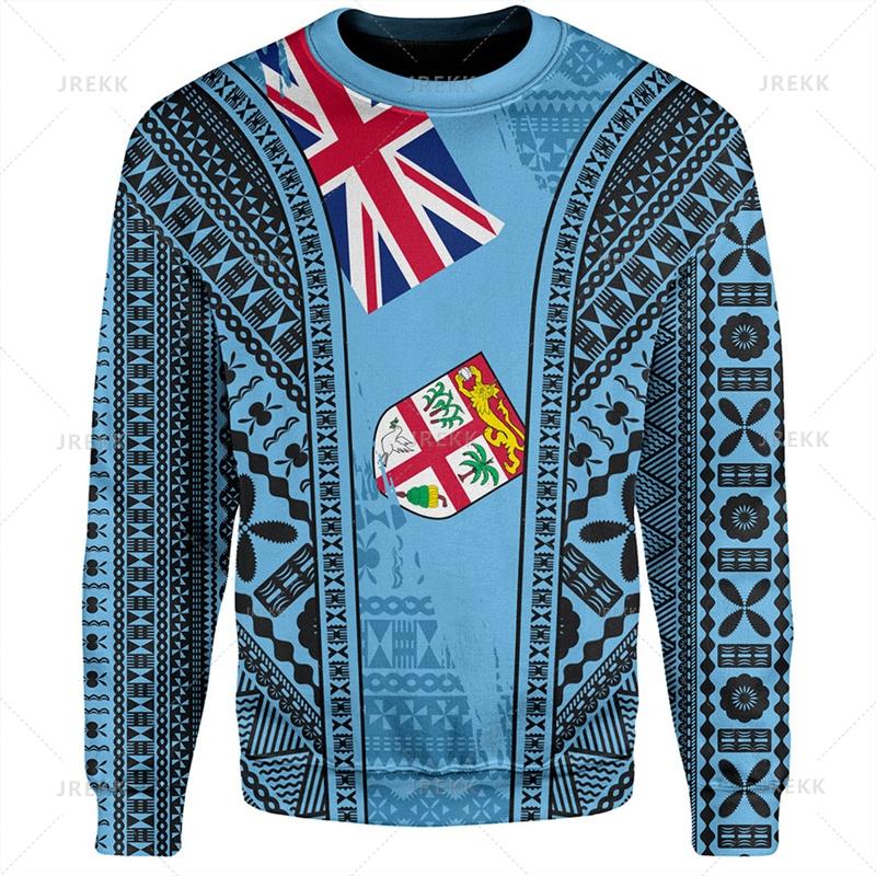 Autumn 3D FIJI National Flag Printed Hoodies Fashionable Casual Sports Long Sleeved Men's Hoodies