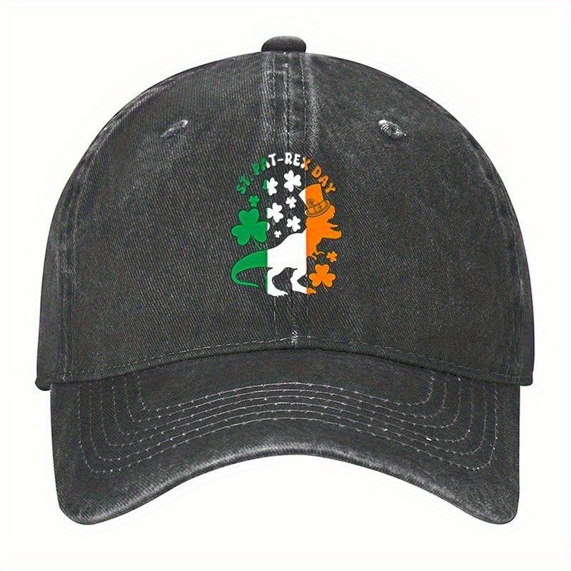 St Pat Rex Day Dinosaur Irish Flag Baseball Cap Funny Adult Casual Adjustable Washed Cotton Hat