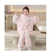Girls Warm Coral Fleece Pajama Set With Hooded Top Pants Thick Soft Sleepwear Winter