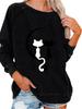 Ladies Spring/Fall Sweatshirt Women's Fashion Cat Print Top Oversized Pullover Sweatshirt