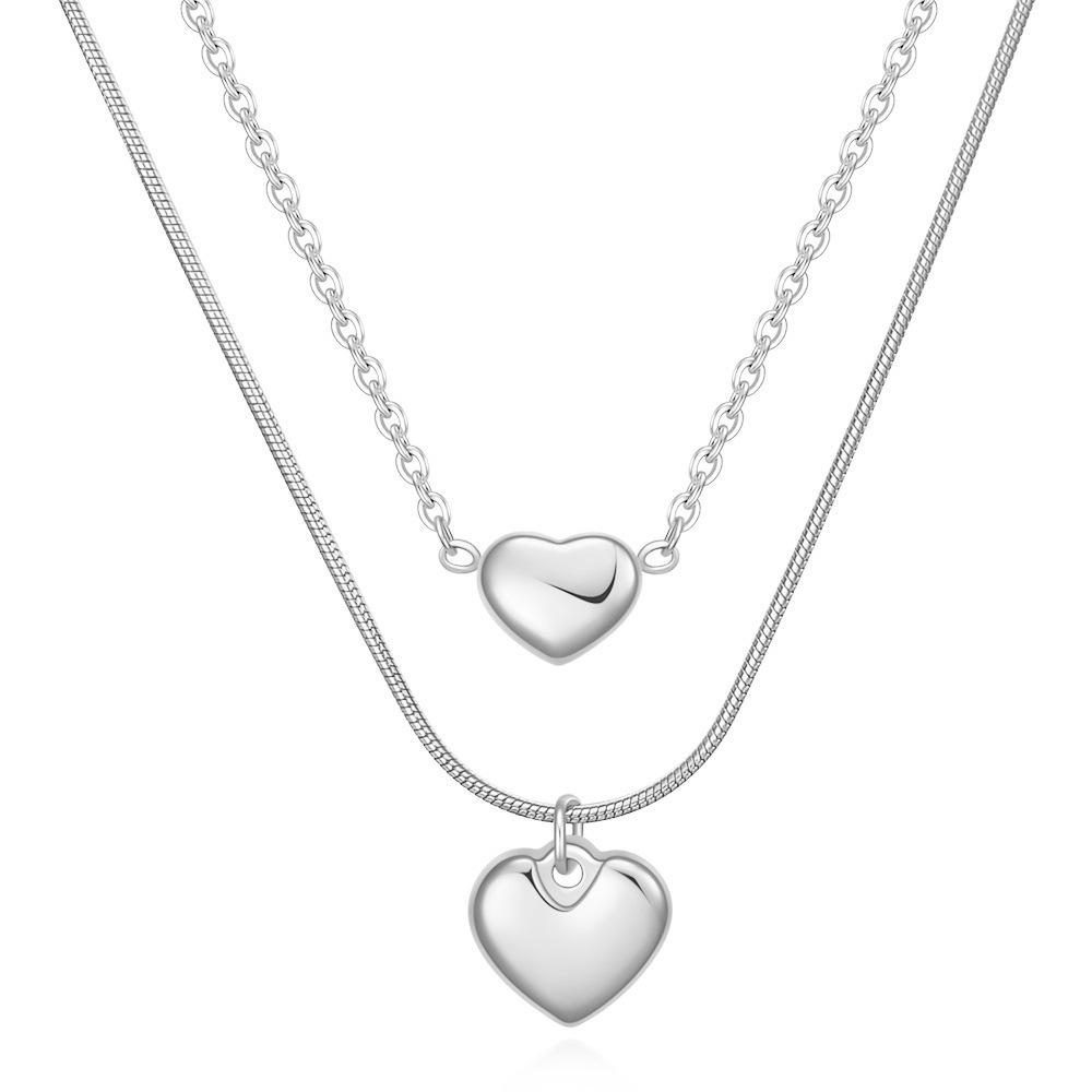 Trendy Heart Titanium Steel Double Layer Clavicle Necklace Set