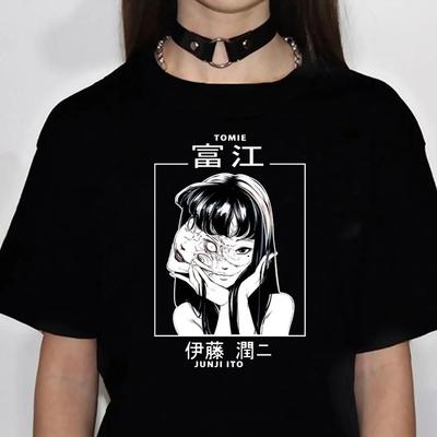 T-shirt femme Junji Ito top designer fille années 2000 drôle harajuku vêtements imprimé femme T-shirt Harajuku manches courtes noir