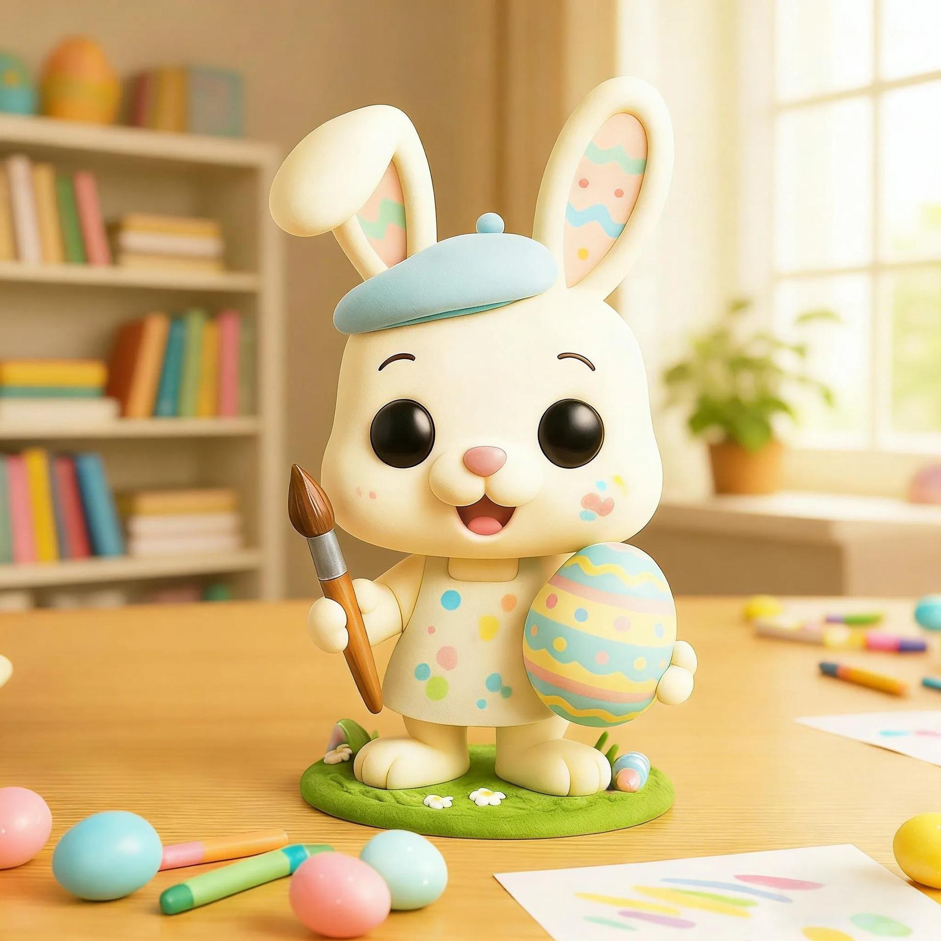 Adorable Rabbit Figurine, Easter Artist-Themed Rabbit Figurine, Prank-Themed Rabbit Figurine, Holiday Decoration, Easter Gift