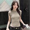 Slash Shoulder Short-sleeved T-shirt Women's Spring Summer New Three-dimensional Pleated Thin Bow Design Sense Versatile Top