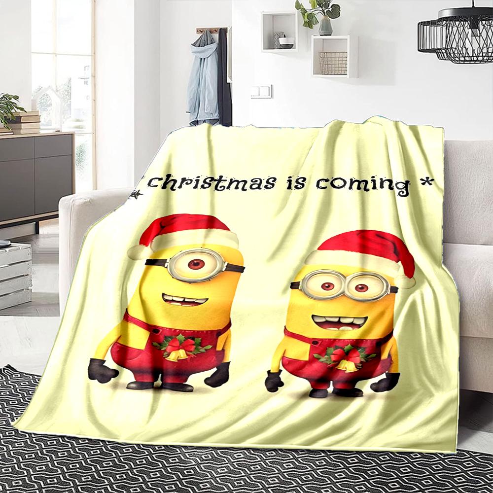 1Pc Christmas Minions Celebration Blanket Soft Throw Blanket For Home Bedroom Bed Sofa Travel Office Solid Christmas Blanket