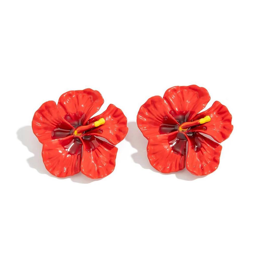 Salircon Boho Dripping Oil Colored Flower Earrings Women Vintage Exquisite Five Petal Flower Earrings Wedding Party Jewelry Gift