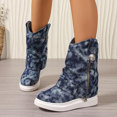 Stivali da neve da donna con plateau da cowboy a metà polpaccio scarpe basse firmate moda inverno stivali da moto tendenza 2024 Goth Botas De Mujer