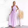Elegant One-Shoulder Pleated Evening Dress with Waist Cutout - Spring/Summer Style