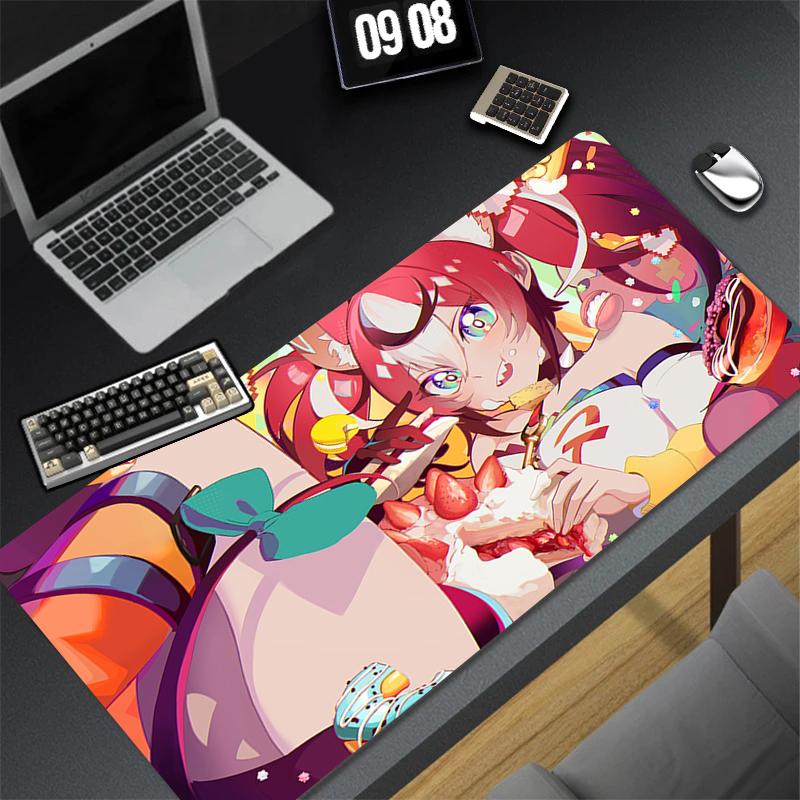 Gaming Mouse Pad Large Desk Mat Antislip Stitched Edges Cute Anime Girl Colorful Cartoon Print Waterproof Mat for Home