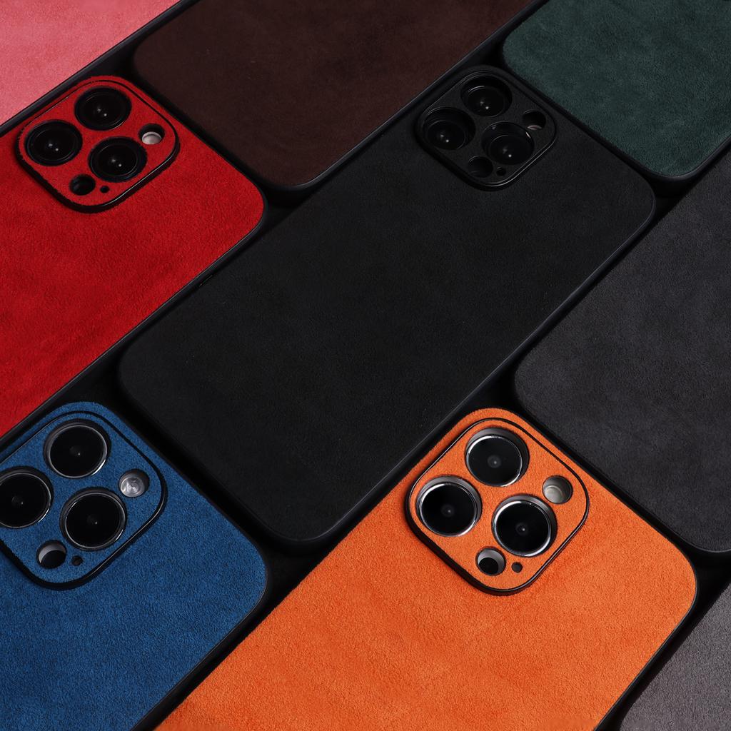 ALCANTAR Case for 17 Pro Max 16 15 14 13 Luxury Artificial Leather Supercar Suede Phone Cases Cover