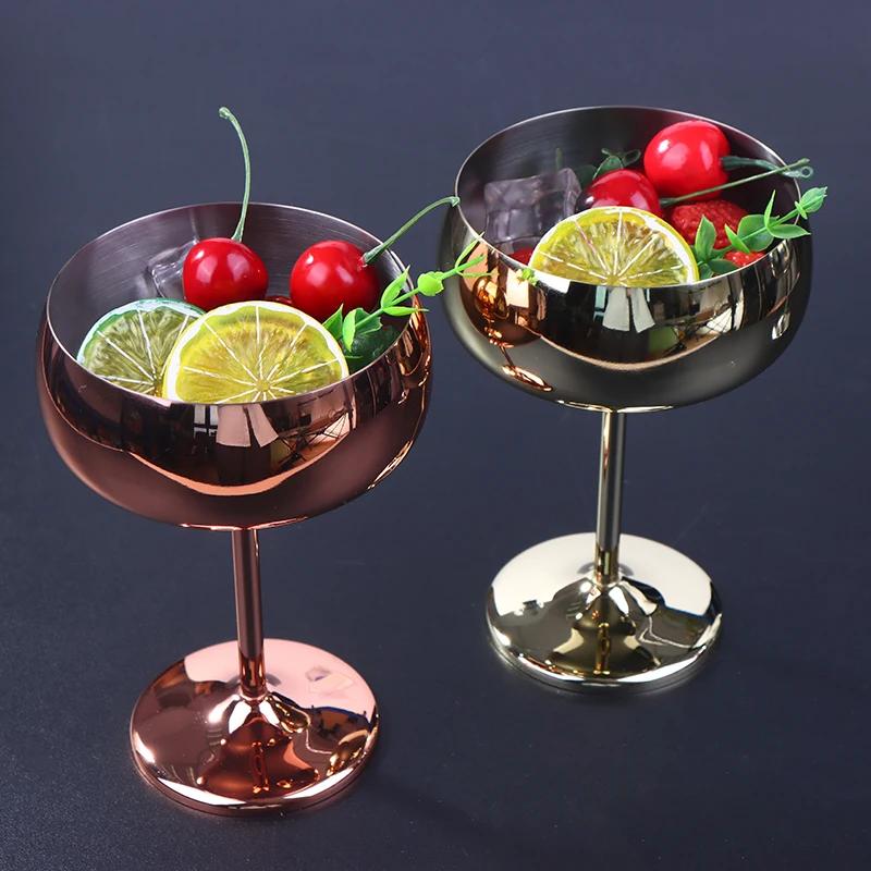304 Stainless Steel Goblet Cocktail Glass Unbreakable Red Wine Cup Flute Cup Bar Martini Cup Metal Tall Champagne Glass