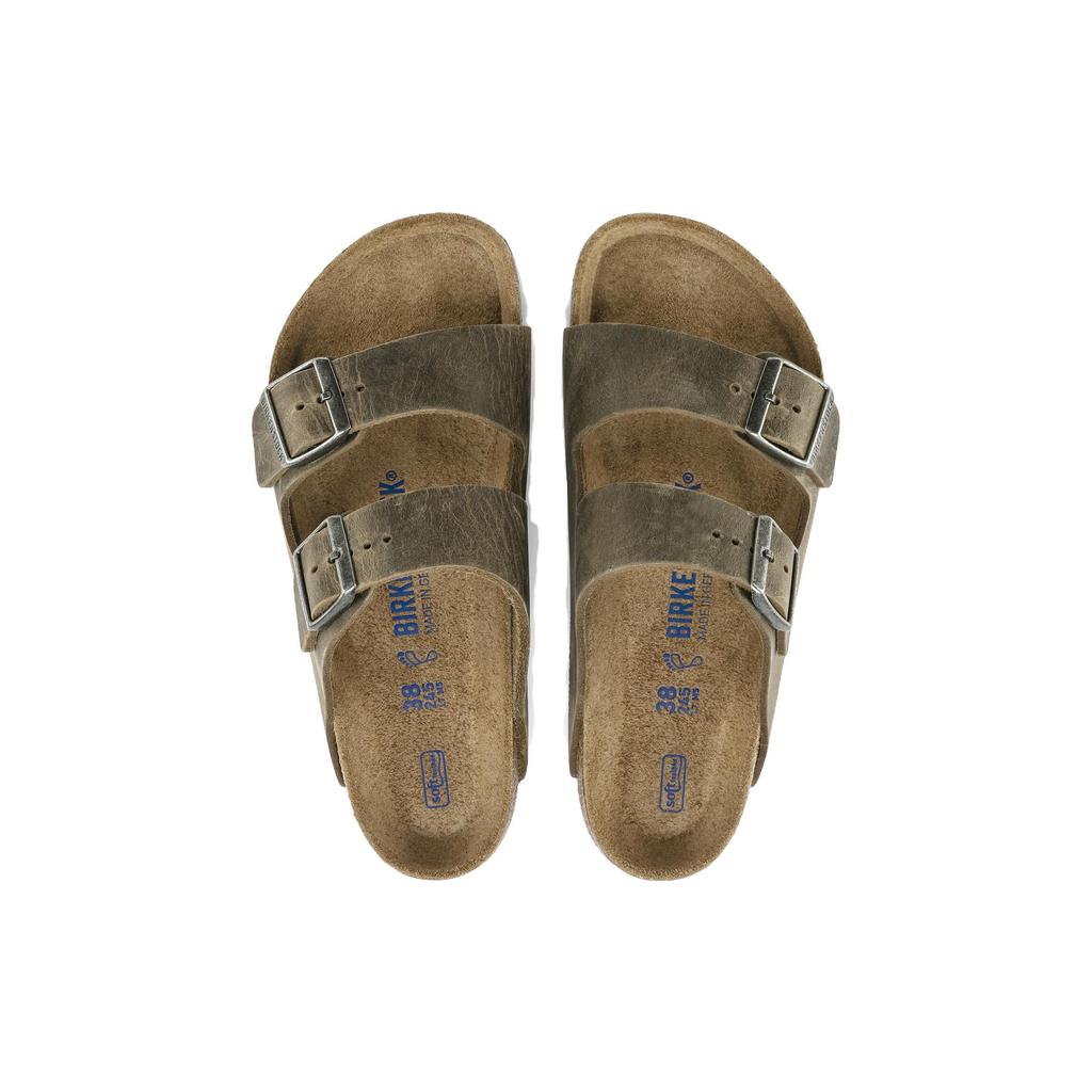 Birkenstock Leather Comfortable Round Toe Versatile Thick Sole Buckle Slide Sandals Unisex sandals Khaki 1019377