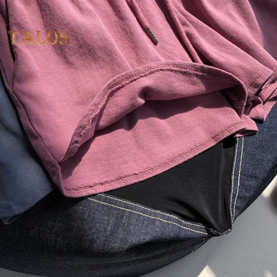 Women Casual Shorts Elastic Waistband Adjustable Drawstring Sport Shorts Solid Color Wide Leg Home Shorts