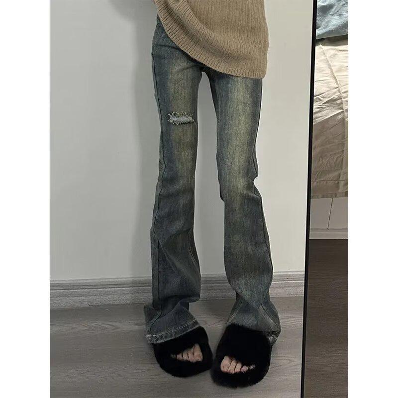 

Женские черные расклешенные джинсы с высокой талией 2024 года: Большие, эластичные, свободные и утягивающие на осень/зиму S синий