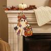 Halloween Theme Pendant Cute Bow Ghost Door Sign, Wooden Patchwork Hanging Plaque with Pumpkin Candy Basket, Indoor Entrance Hanger Retro Wall Lanyard