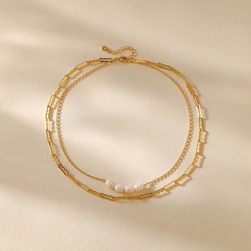 Double Layered Freshwater Pearl Necklace European Style Gold Temperament Necklace For Women