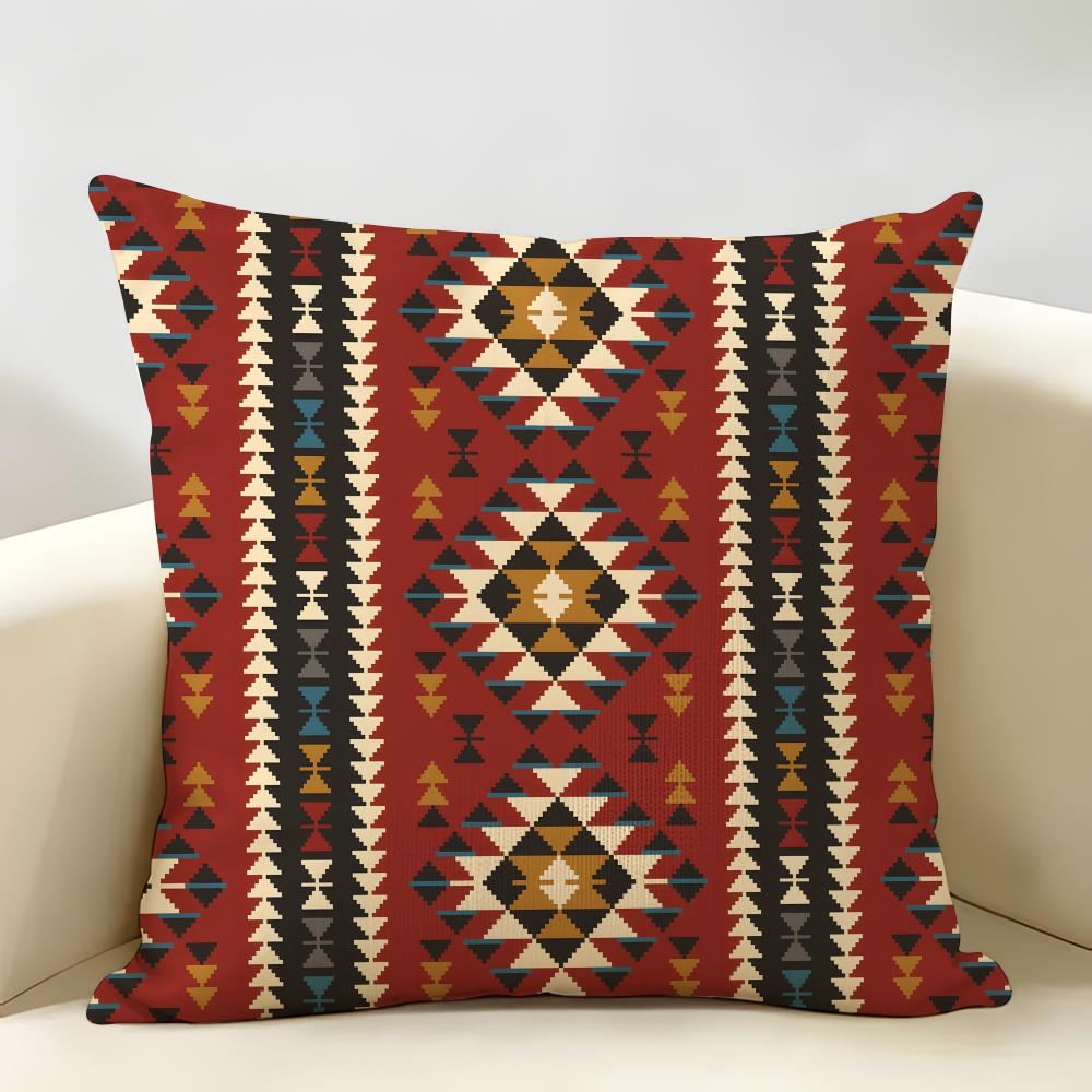 Federa Cuscino Kilim Turco Lino Naturale Tessuto Biologico Stampa Double-Face Traspirante Perfetta Per L'arredamento della Casa