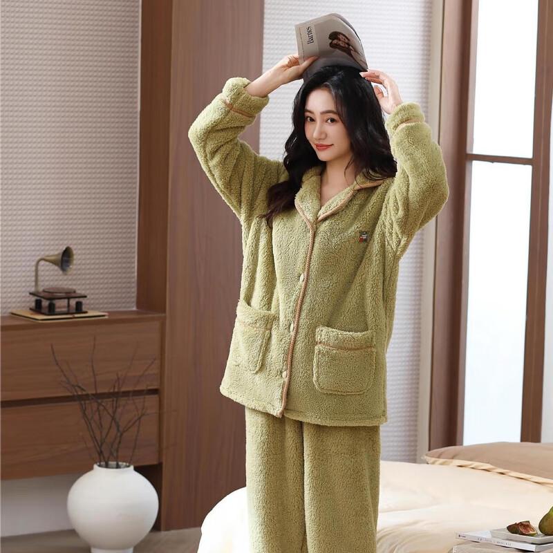 OEING Women's Coral Fleece Warm Pajama Set