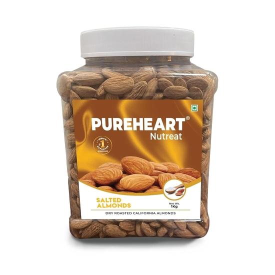 

Pureheart Dry Roasted Nutreat Salted Almonds (1 kg) Natural Premium California Almond Nuts/Dry Fruit, Crunchy Salted Badam - Reusable Jar 1KG