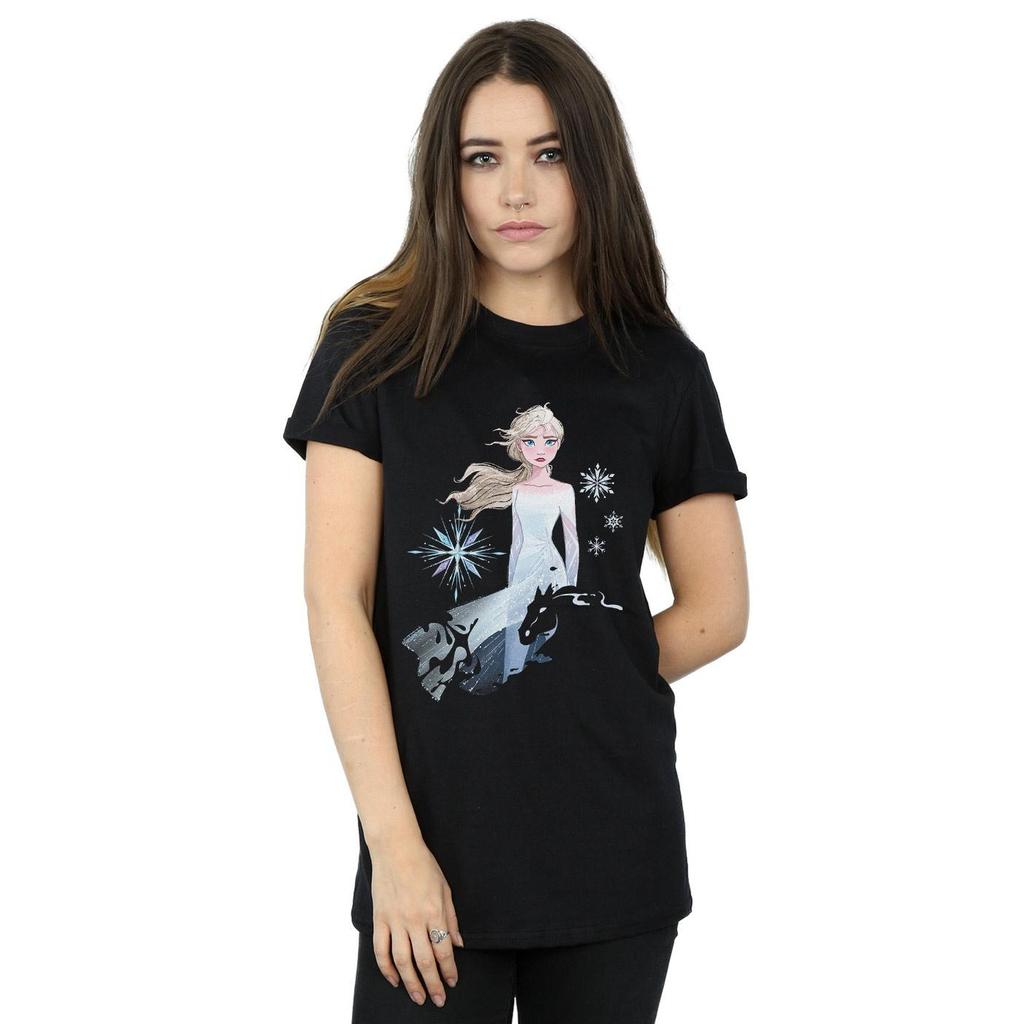 Disney Womens/Ladies Frozen 2 Elsa Nokk Silhouette Cotton Boyfriend T-Shirt