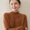 Women's Retro Cable Knit Cashmere Sweater: Autumn/Winter Half-High Collar, Thick, Loose Base Layer.