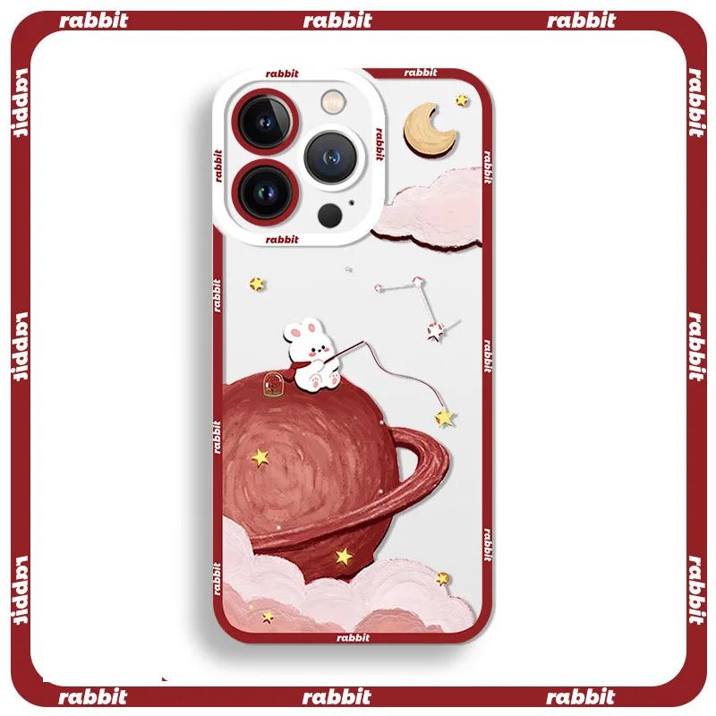 

Funny Cute Rabbit Moon Painting Phone Case For iPhone 15 14 13 12 11 Pro Max 13 Mini XS Max XR SE 8 14 Plus Clear Fundas Covers 7Plus or 8Plus