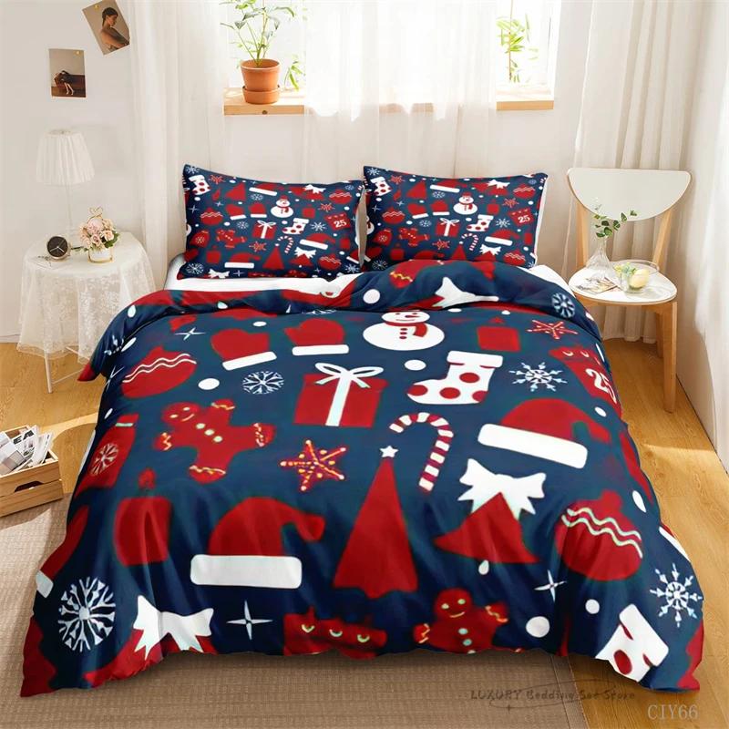 3Pc Duvet Cover Cute Cartoon Dwarf Christmas Series Bedding Set For Kids And Adults Single Double Queen 220X240 Room Decor Gift