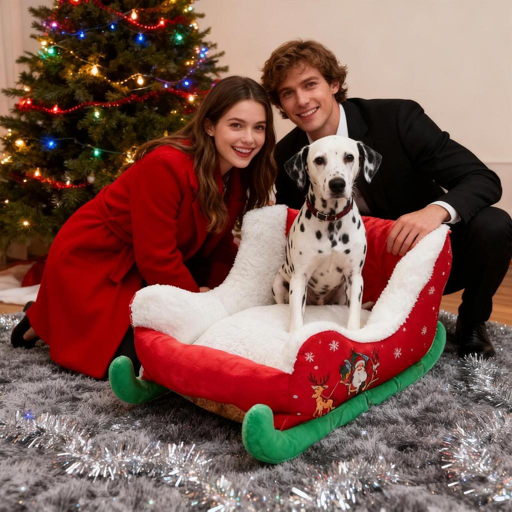 Christmas Washable Dog Sofa Bed Nest Winter Dog Bed Sled Cat Hammock with Anti-Slip Bottom for Cats Dogs Christmas Decoration