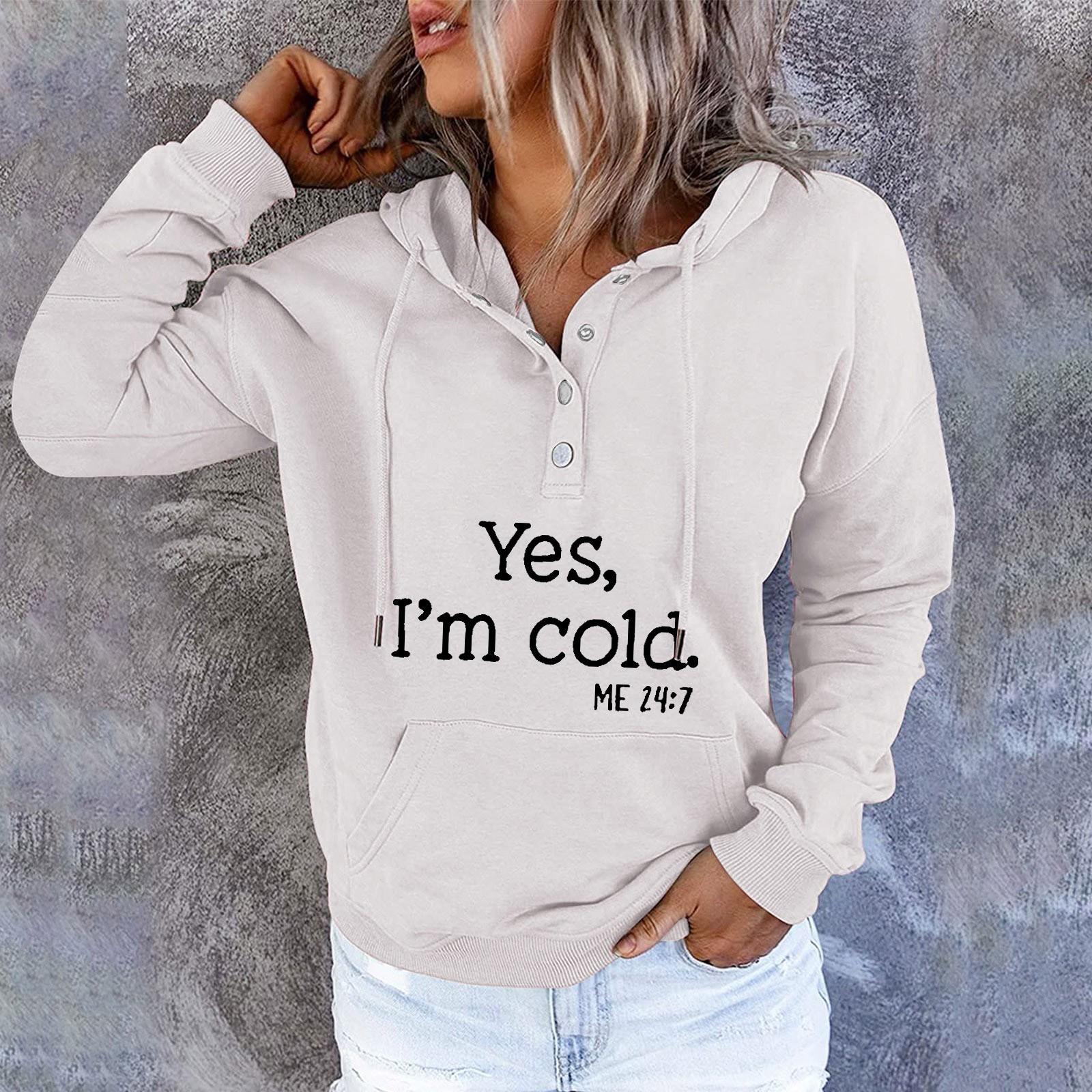 

Женские пуловеры с капюшоном, топы с принтом, повседневные толстовки с карманами на пуговицах и длинными рукавами L белый