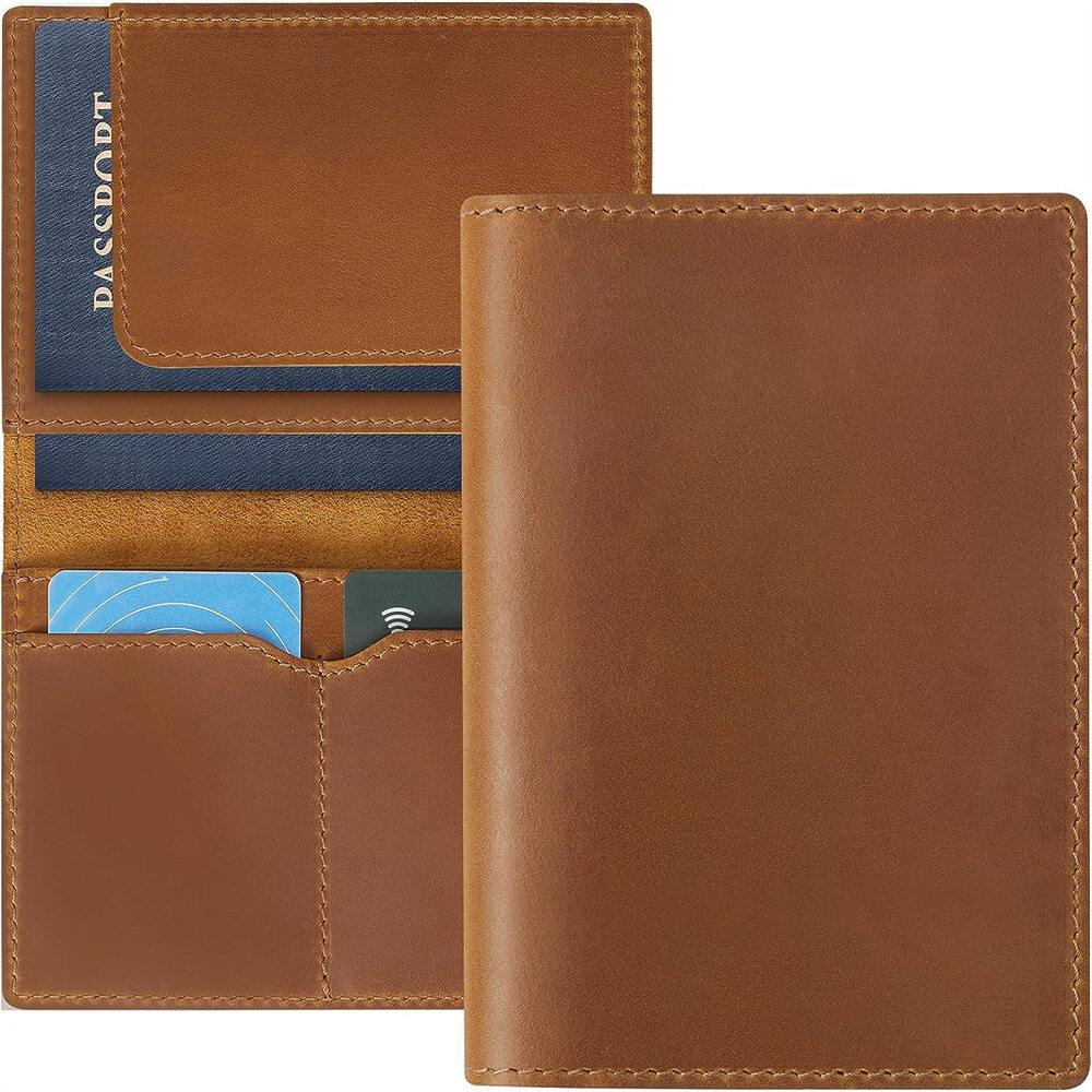 Durable Cowhide Retro Boarding Pass Passport Cover Handmade Crazy Horse Real Leather Card Holder Registration Ticket Organizer Travel Wallet