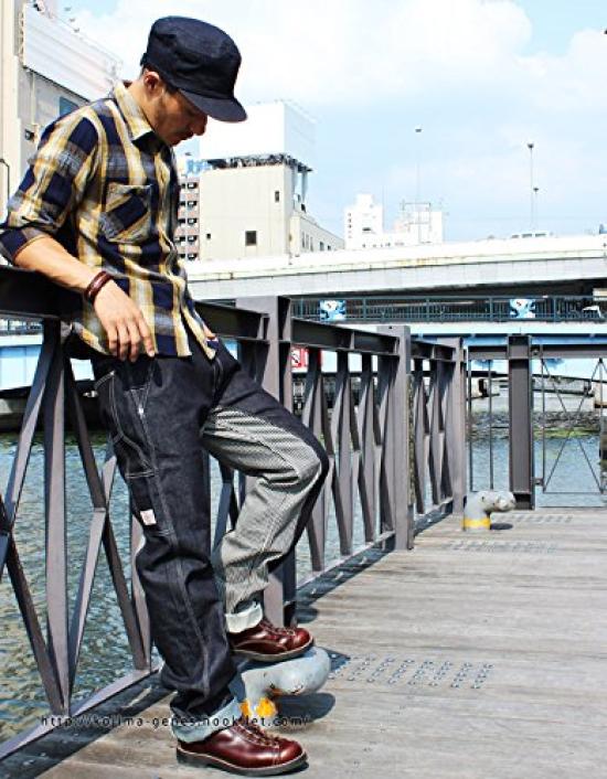 Kojima Jeans Monkey Combo Painter Work Size Pants, Men's Pants, 40, Indigo/Hickery