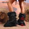 Fashion Faux Fur Boots Women Winter Snow Boots Luxury Fluffy Fuzzy Short Botas Warm Cozy Mid-Calf Botas Mujer Cross Belt Buckle PlusSize