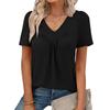 Women V Neck Short Sleeve Top with Pleated and Puff Sleeves Casual Loose Fit Blouse for Everyday Wear
