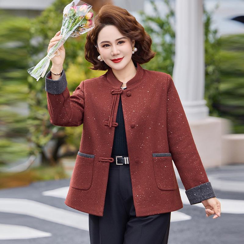 Elegant Spring/Autumn Jacket for Mom - Fashionable Mid-Age Women s Short Coat, Perfect for Mother s Day 4XL (135-150 kg) оранжево-красный