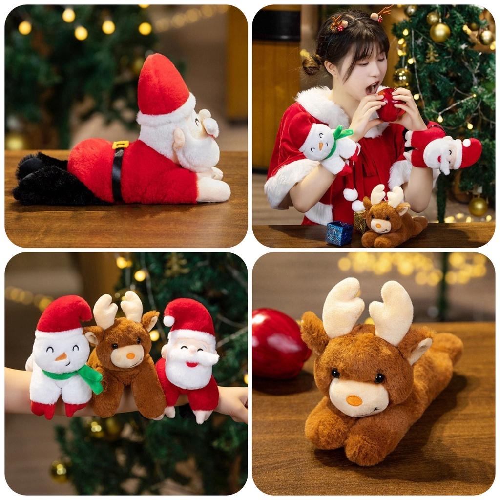 Cute Christmas Santa Claus Plush Doll Toy With Wrist Paddle Bracelet For Children 25cm Height