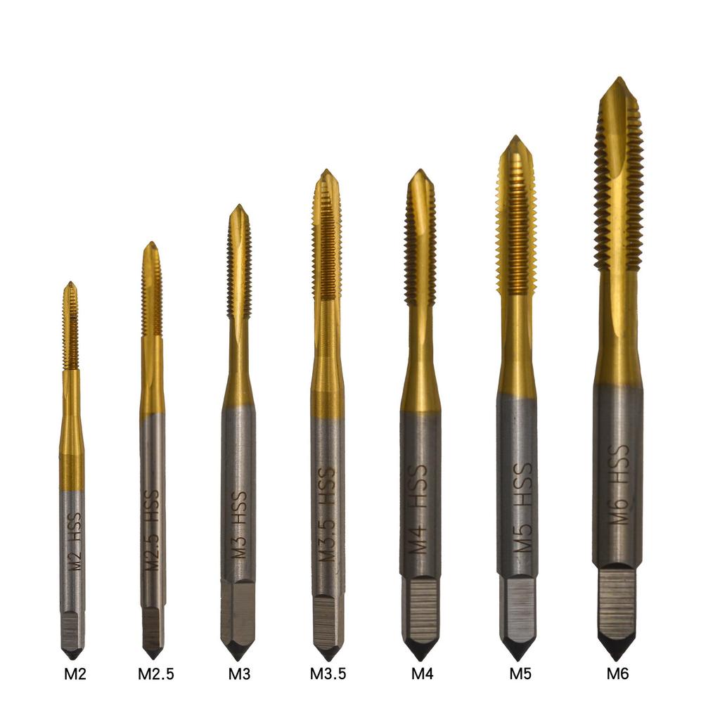 5-Piece Titanium Spiral Point Taper Tap Set, High-Speed Steel Tapping Drill Bits