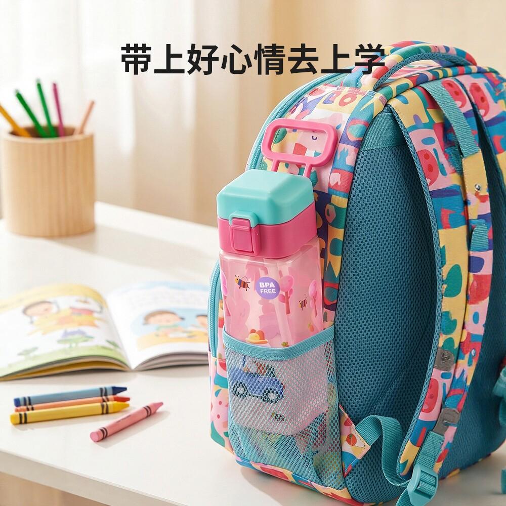 Water Bottle New Children's Cartoon Straw Cup Portable Portable Student Kettle Large Capacity High Temperature Resistant Plastic Cup for School
