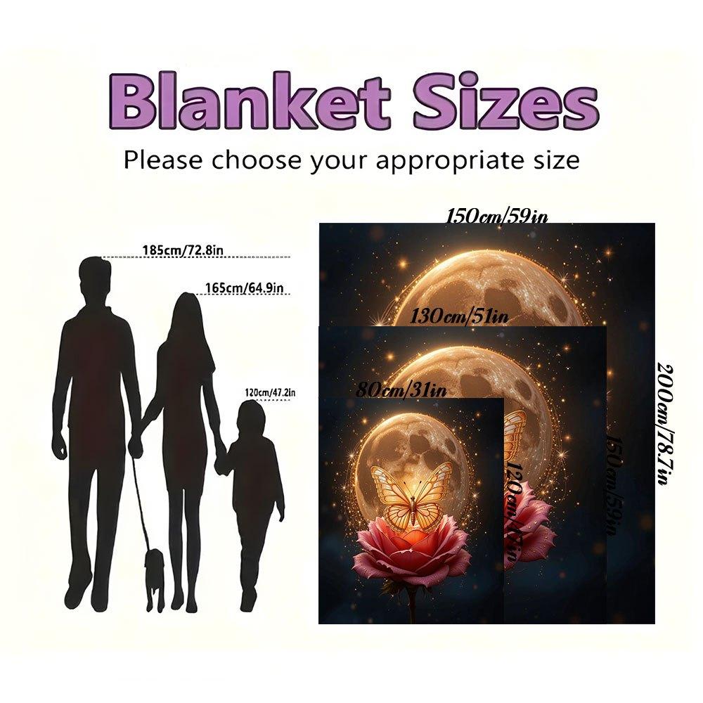 "Enchanted Moonlit Rose Butterfly Wall Art Print"Blanket Flannel Throw Blanket for Sofa, Bed, Travel, Camping, Office