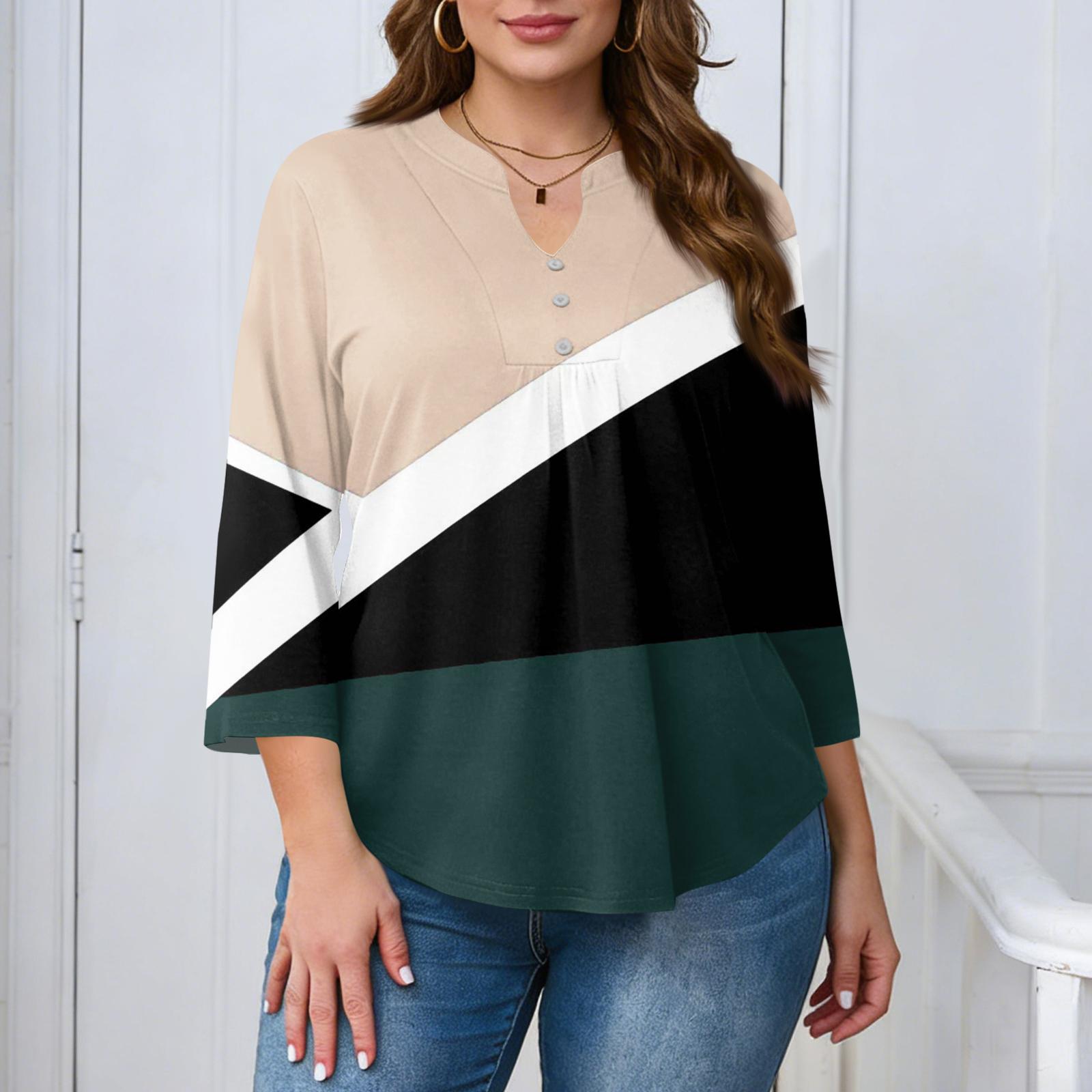 

Women s Plus Size Fashionable Casual Loose Fit Three Quarter Sleeve Elegant Button Up V Neck Top XXXXL зелёный