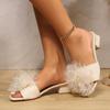 Fashion Elegant Mesh Pearl Flower Decoration Slip On White Sandals Women 2025 Square Toe Low Heel Slides Fashion Dress Party Slippers