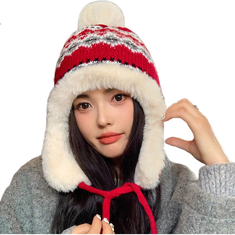 XUEXIMAN Fair Island Women's Winter Northeast Cold-Resistant Ear Protection Knitted Cotton Hat Windproof Harbin Travel Warm Lei Feng Hat