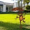 Rusty Frog Garden Stake Cute Frog Holding Umbrella Yard Art Stake Iron Outdoor Ornament for Lawn Flowerbed Courtyard Decor