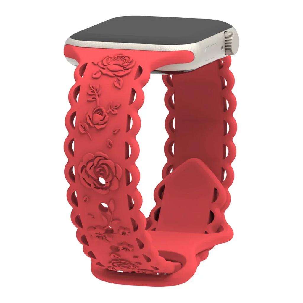 Y2k Trendiges Rosen-Relief-Silikonarmband für Apple Watch 10 9 8 7 6 5 4 3 2 Armband 44mm 45mm 46mm 49mm 42mm 40mm Uhrenarmband