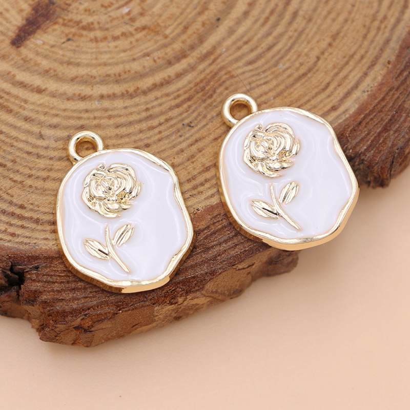 10Pcs Gold Plated Enamel Rose Flower Charm Pendant For Jewelry Making Bracelet Necklace Diy Earrings Accessories Craft