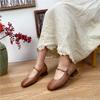 Johnature Genuine Leather Retro Women Shoes Handmade Round Toe Buckle Low Heel Comfortable Pumps