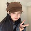 Solid Color Cat Ear Hat Woolen Octagonal Cap Fashion British Beret Hat  Autumn Winter