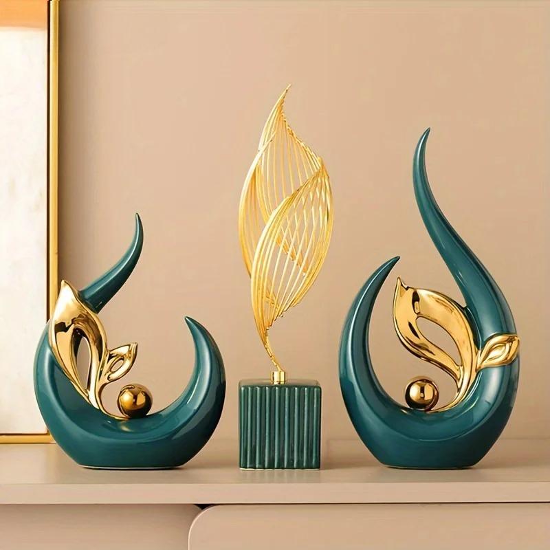 New Creative High-end Ceramic Statues Nordic Luxury Living Room Decorations Home and Office Desk Handicrafts and Ornaments
