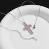 Stainless Steel Plated Pendant Necklace Women With Crystal Zircon Cross Charm Fashion Minimalist Locket Chain Jewelry